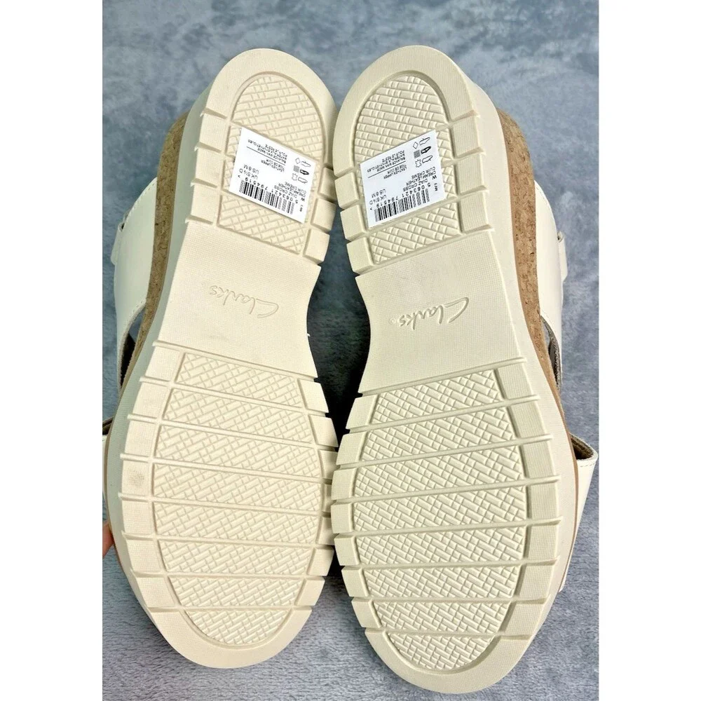 Clarks White and Tan Platform Sandals